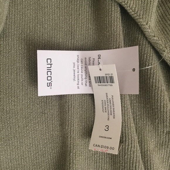 NWT CHICO’S SPARKLE Pull Over Round Neckline Long Sleeve SWEATER Cool Sage-XL-3 - Picture 16 of 16
